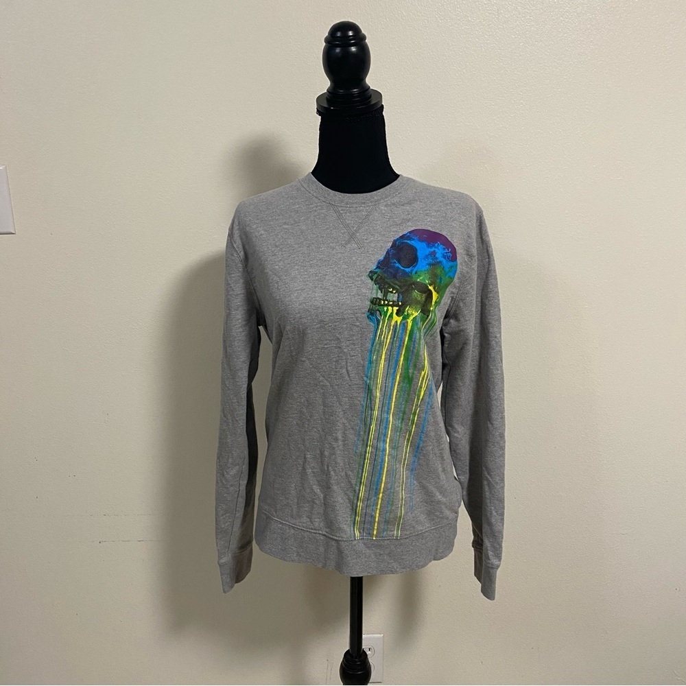 Robert Graham Sweater Mens Size Small Gray Multicolor Skull crew neck